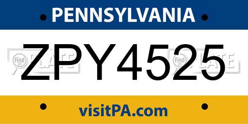 ZPY4525 Pennsylvania License Plate