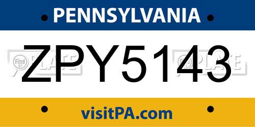 ZPY5143 Pennsylvania License Plate