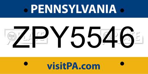 ZPY5546 Pennsylvania License Plate