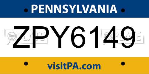 ZPY6149 Pennsylvania License Plate