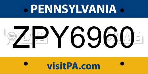 ZPY6960 Pennsylvania License Plate