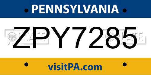 ZPY7285 Pennsylvania License Plate