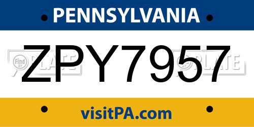 ZPY7957 Pennsylvania License Plate