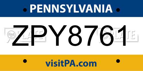 ZPY8761 Pennsylvania License Plate