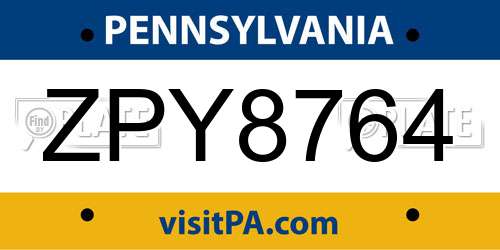 ZPY8764 Pennsylvania License Plate