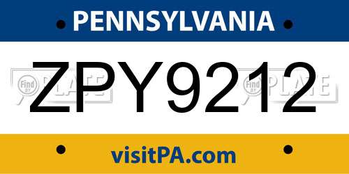 ZPY9212 Pennsylvania License Plate