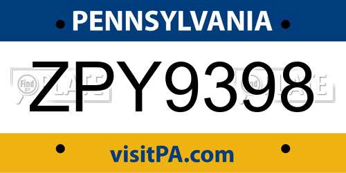 ZPY9398 Pennsylvania License Plate