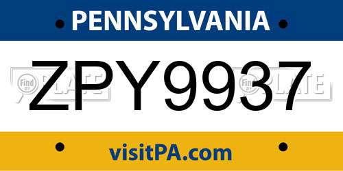 ZPY9937 Pennsylvania License Plate