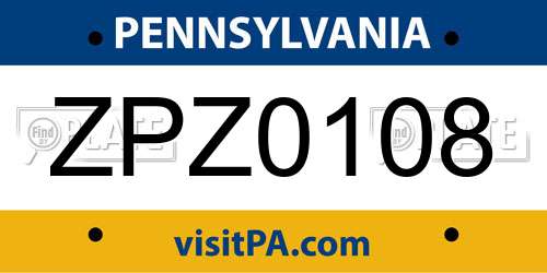 ZPZ0108 Pennsylvania License Plate