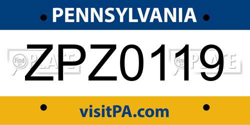 ZPZ0119 Pennsylvania License Plate