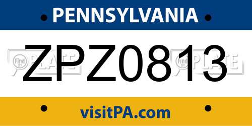 ZPZ0813 Pennsylvania License Plate