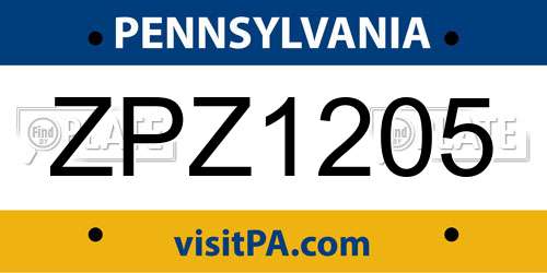 ZPZ1205 Pennsylvania License Plate
