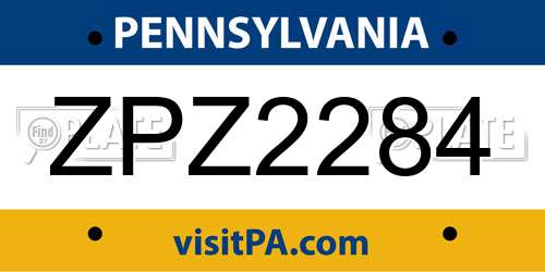 ZPZ2284 Pennsylvania License Plate