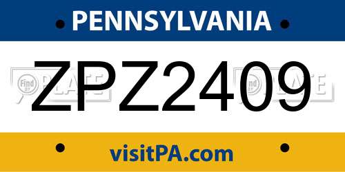 ZPZ2409 Pennsylvania License Plate