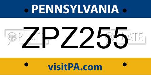 ZPZ255 Pennsylvania License Plate
