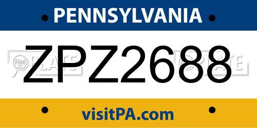 ZPZ2688 Pennsylvania License Plate