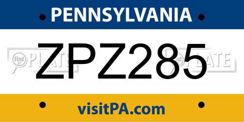 ZPZ285 Pennsylvania License Plate