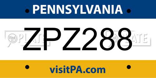 ZPZ288 Pennsylvania License Plate