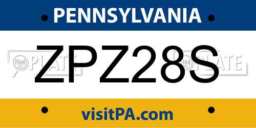ZPZ28S Pennsylvania License Plate