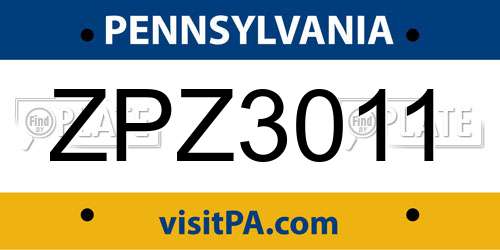 ZPZ3011 Pennsylvania License Plate