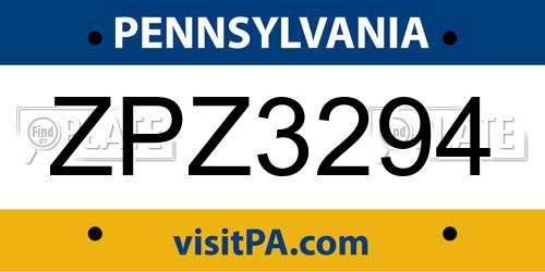 ZPZ3294 Pennsylvania License Plate