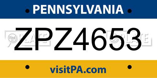 ZPZ4653 Pennsylvania License Plate