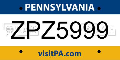 ZPZ5999 Pennsylvania License Plate