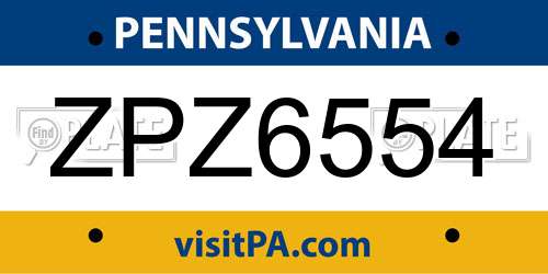 ZPZ6554 Pennsylvania License Plate
