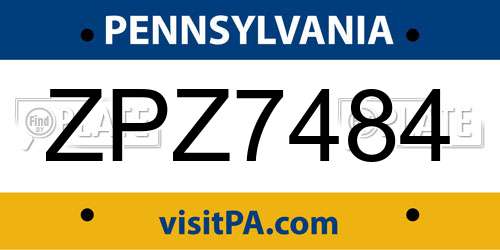 ZPZ7484 Pennsylvania License Plate