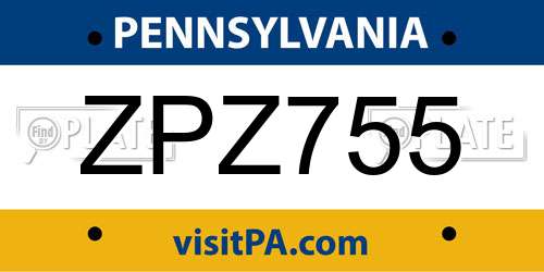 ZPZ755 Pennsylvania License Plate