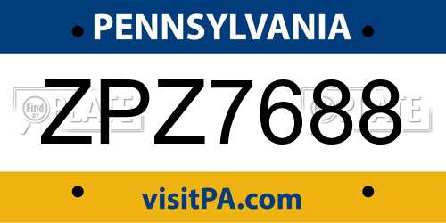 ZPZ7688 Pennsylvania License Plate