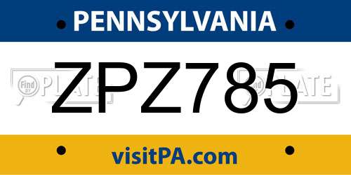 ZPZ785 Pennsylvania License Plate