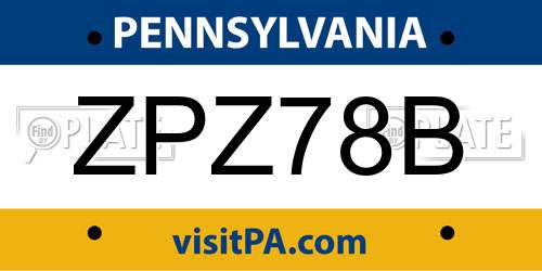 ZPZ78B Pennsylvania License Plate
