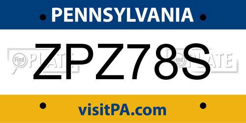 ZPZ78S Pennsylvania License Plate