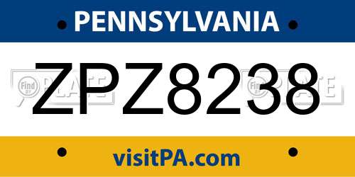 ZPZ8238 Pennsylvania License Plate