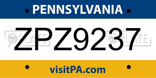 ZPZ9237 Pennsylvania License Plate