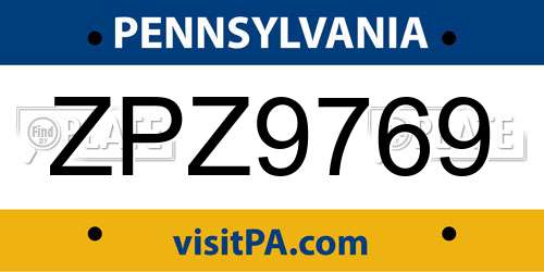 ZPZ9769 Pennsylvania License Plate