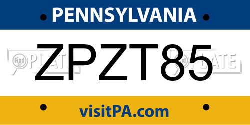 ZPZT85 Pennsylvania License Plate