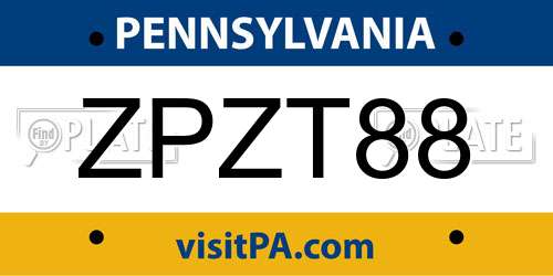 ZPZT88 Pennsylvania License Plate