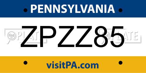 ZPZZ85 Pennsylvania License Plate