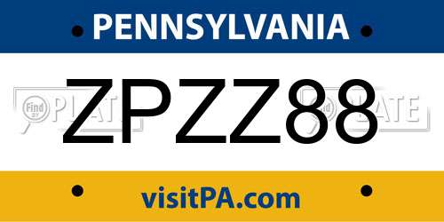 ZPZZ88 Pennsylvania License Plate