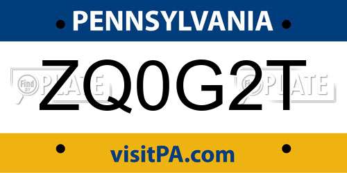 ZQ0G2T Pennsylvania License Plate