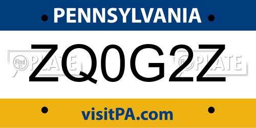 ZQ0G2Z Pennsylvania License Plate