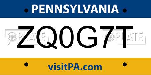 ZQ0G7T Pennsylvania License Plate