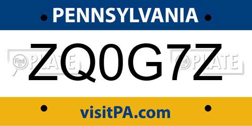 ZQ0G7Z Pennsylvania License Plate