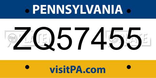 ZQ57455 Pennsylvania License Plate