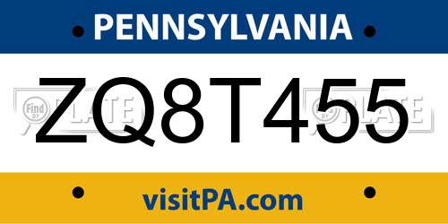 ZQ8T455 Pennsylvania License Plate