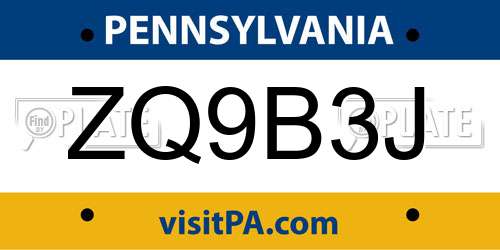 ZQ9B3J Pennsylvania License Plate