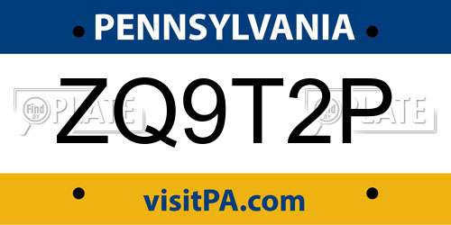 ZQ9T2P Pennsylvania License Plate