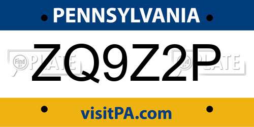ZQ9Z2P Pennsylvania License Plate